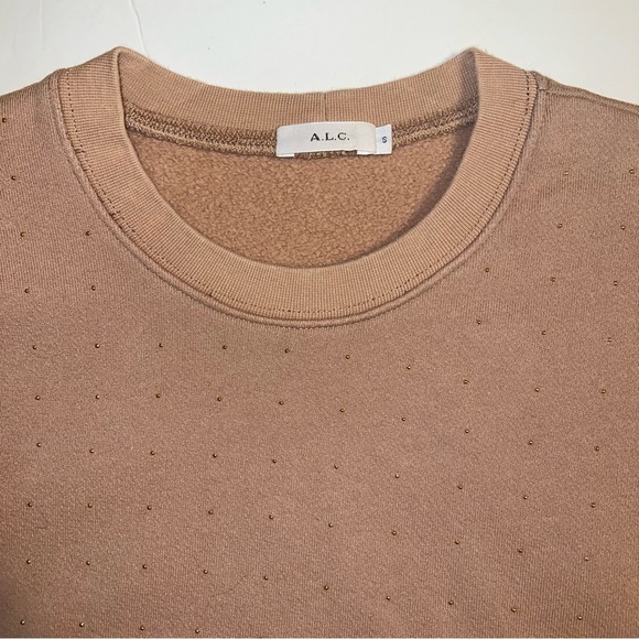 A.L.C. Women’s Embellished Crew Neck Sweatshirt Light Brown Sz S - Picture 3 of 13
